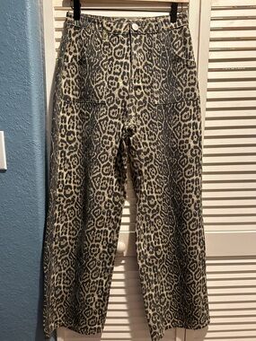 Alter’d State Leopard Print Wide Leg Jeans High Rise Utility Western Y2K